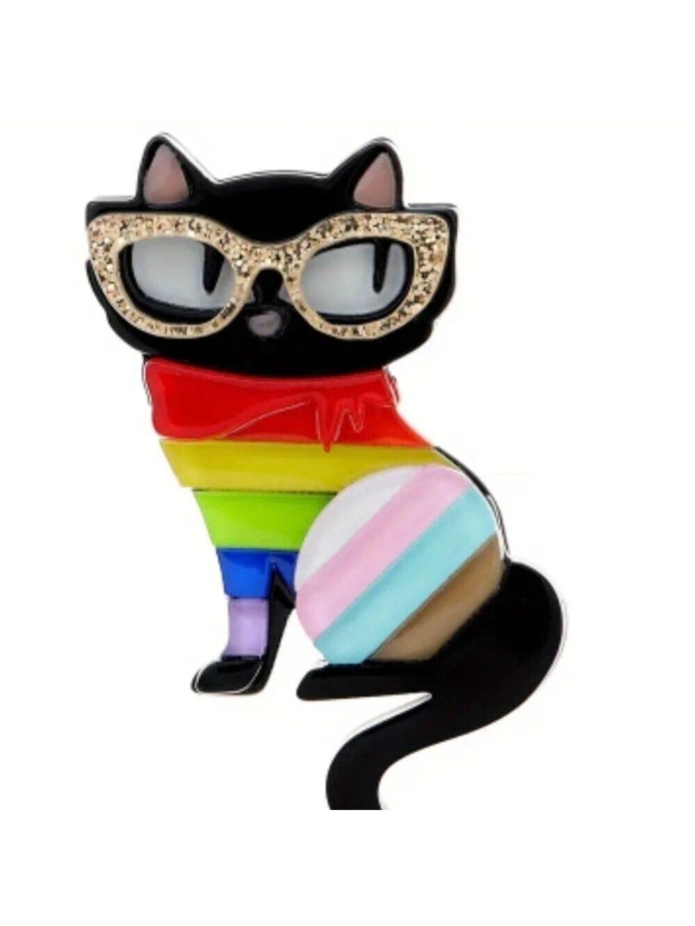 🌈 Pin-Chic Rainbow Acrylic Cat with Cool Specs
